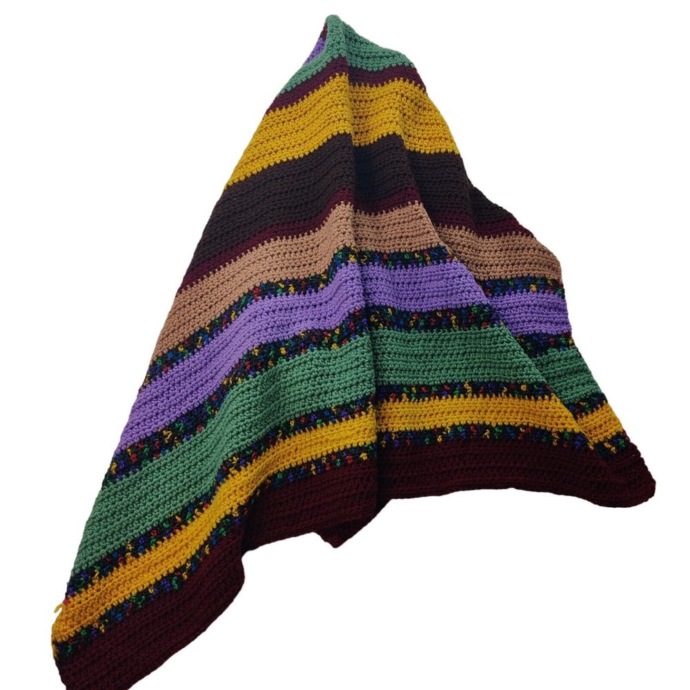 Handmade Crochet Lap Throw Afghan Blanket‎ 50" x 43" Multicolor Homemade Striped